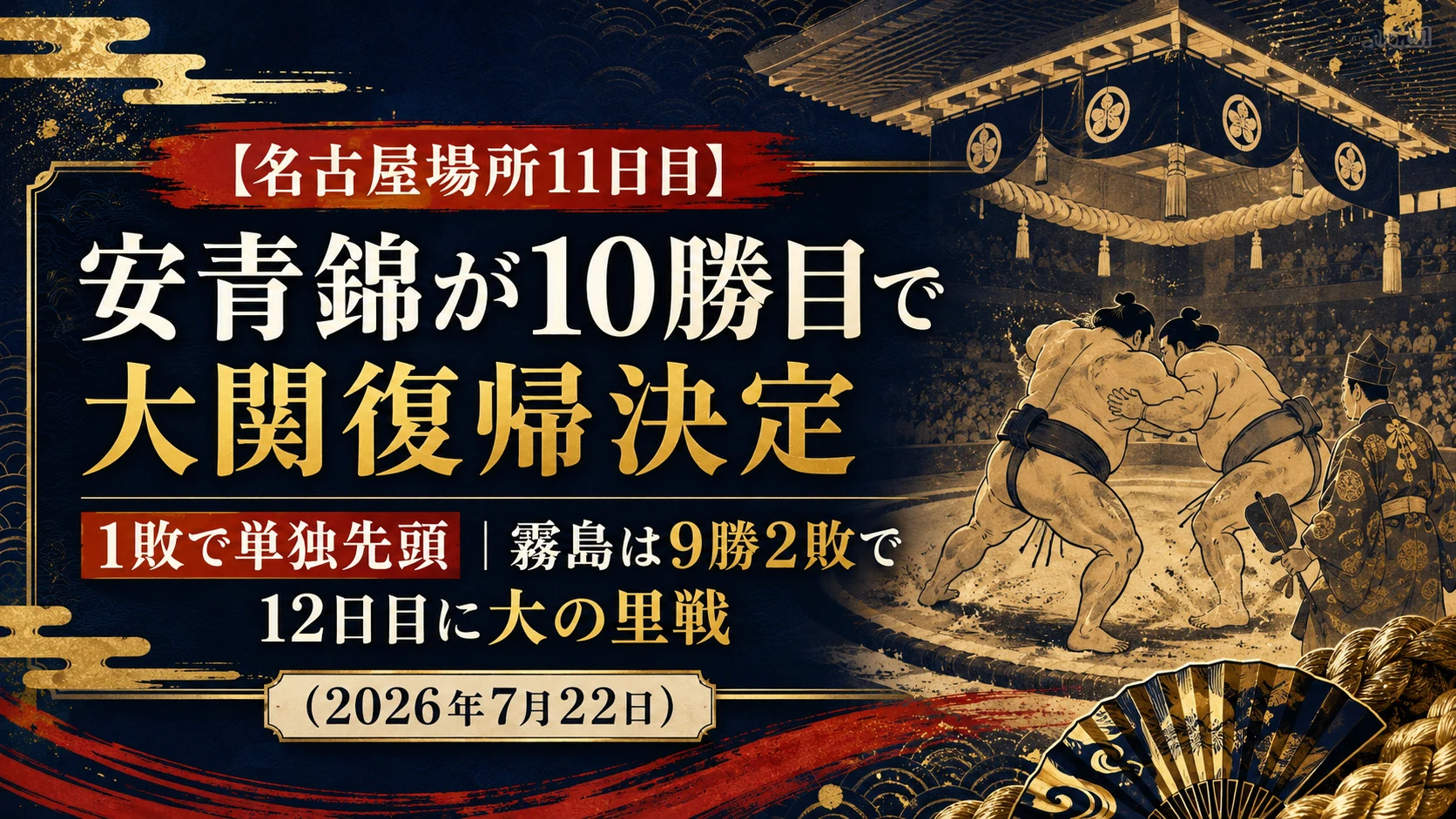 【名古屋場所11日目】安青錦が10勝目で大関復帰決定