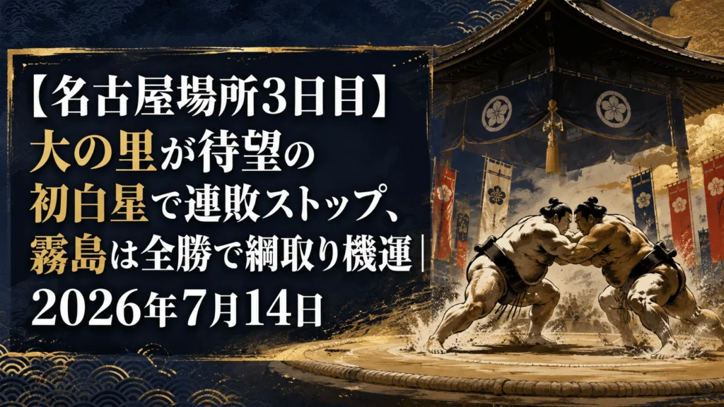 【名古屋場所3日目】大の里が待望の初白星で連敗ストップ、霧島は全勝で綱取り機運｜2026年7月14日
