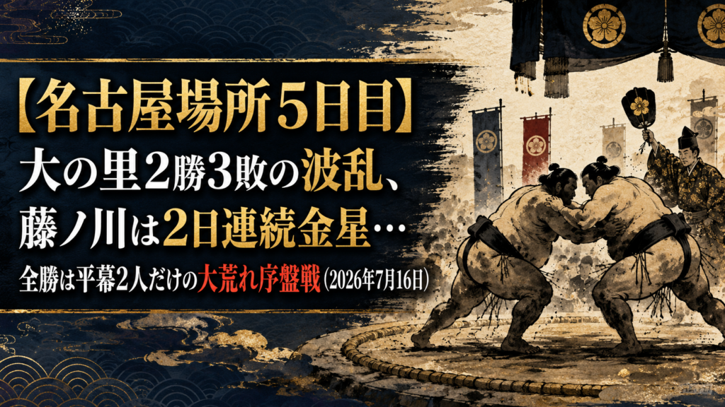 【名古屋場所5日目】大の里2勝3敗の波乱、藤ノ川は2日連続金星…全勝は平幕2人だけの大荒れ序盤戦（2026年7月16日）