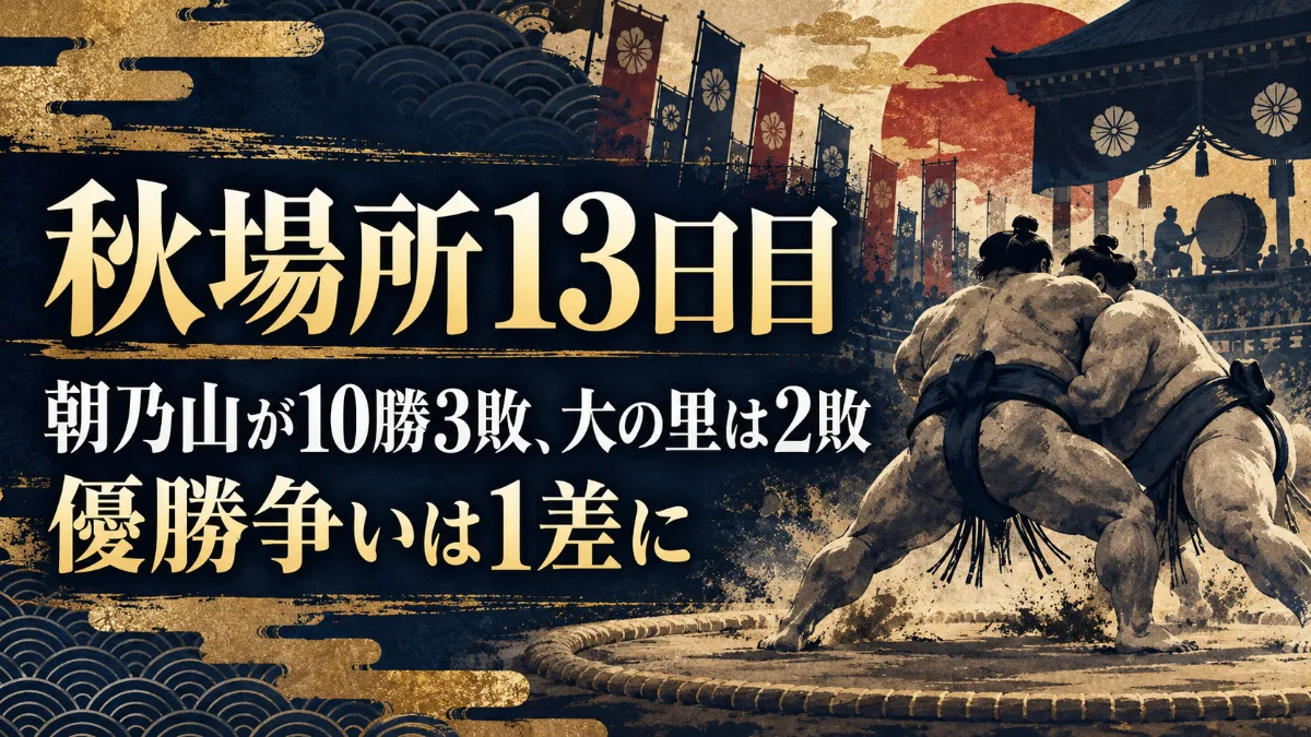 【秋場所13日目】朝乃山が熱海富士を寄り切り10勝3敗、横綱・大の里は霧島に敗れ2敗|優勝争いは1差、14日目の優勝条件(2026年9月25日)